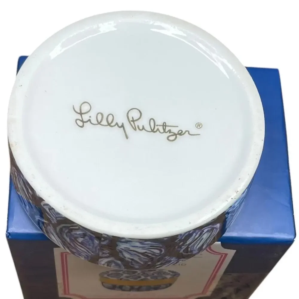 LILLY PULITZER Ring Box With Lid Blue Shell Design Gold Trim
